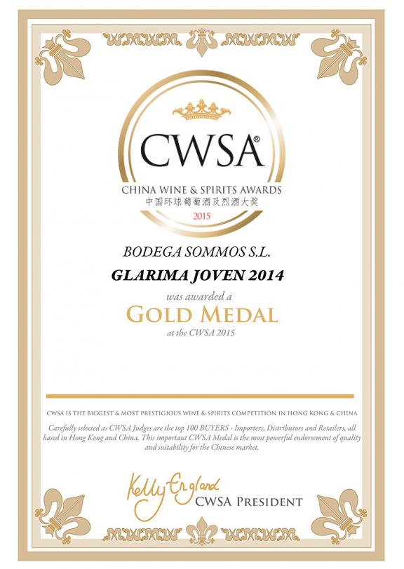 Medalla de Oro para Glárima Tinto Joven  2014